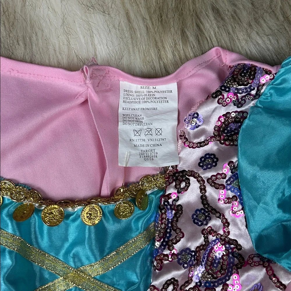 Girls Fairy Halloween Costume Dress Gold Coin Teal Pink Size M
